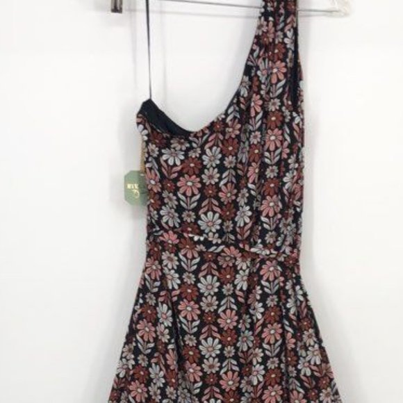 NWT [Ryegrass] Black Flowered Daisy One Shoulder Long Dress - Women's Size 12 - Picture 5 of 16